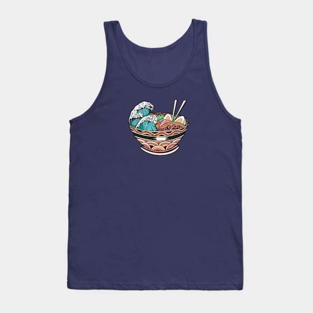 Bowl of Ramen with Great Wave Tank Top by SLAG_Creative